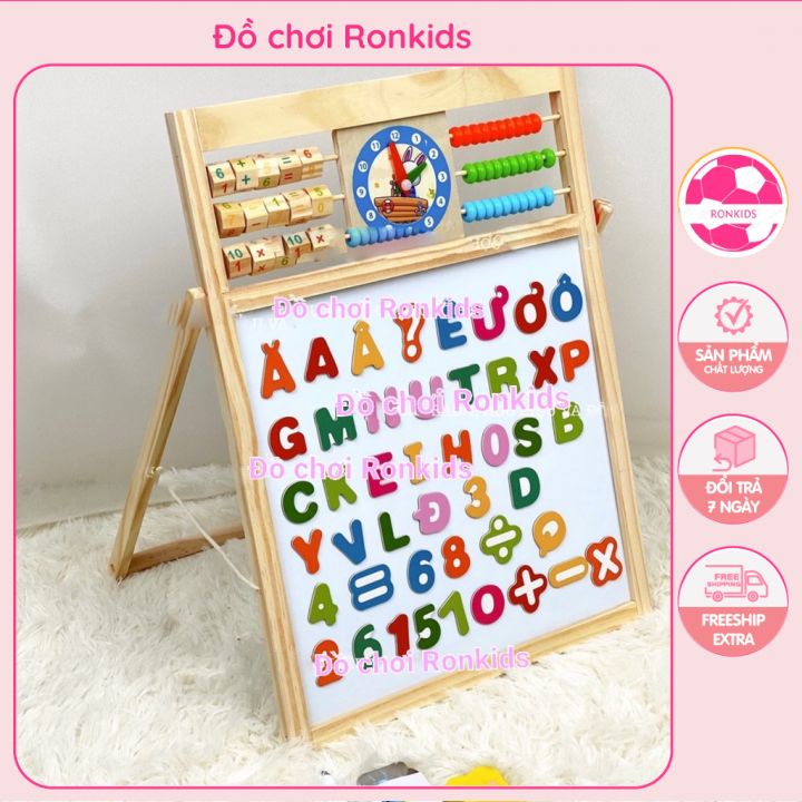 Bảng viết thông minh Edu Tiếng Việt chữ và số nam châm 2 mặt - đồ chơi giáo dục bằng gỗ cho bé