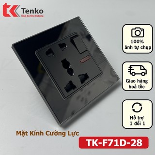 Ổ cắm công tắc điện âm tường - ổ điện vuông có công tắc nguồn điện mặt kính cường lực tk-f71d-28 đen