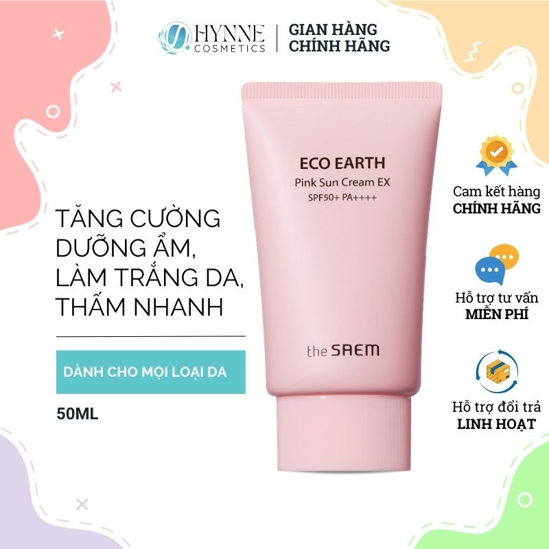 Kem chống nắng The Saem Eco Earth Power Pink Sun Cream SPF50+/PA++++ 50ml - Hynne Cosmetics