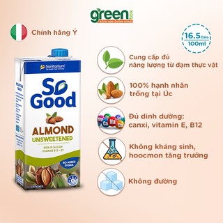 Sữa hạnh nhân nguyên chất không đường So Good Úc 1L, calo thấp, phù hợp mẹ bầu