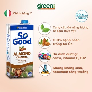 Sữa hạnh nhân So Good Úc 1L nguyên chất calo thấp, phù hợp mẹ bầu