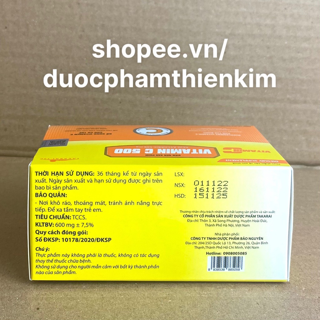 Viên uống VITAMIN C 500 mg tăng cường sức đề kháng, bổ sung vitamin C cho cơ thể - 100 viên