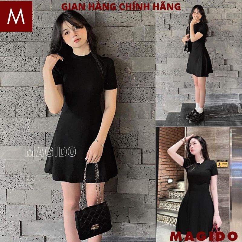 Váy nữ ngắn tay dáng xòe kiểu ôm body - Đầm thun basic sexy mặc đi chơi siêu xinh đơn giản hàn quốc hot - MAGIDO V97