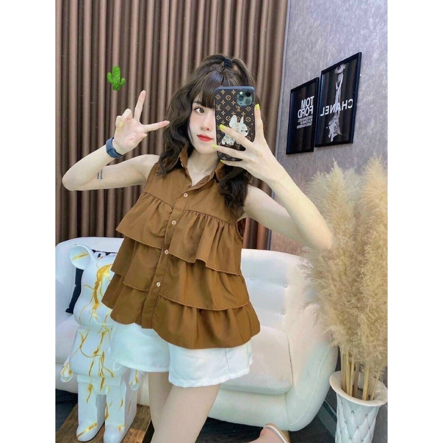áo sơ mi nữu kiểu sát nách tầng bèo siêu xinh t3.23