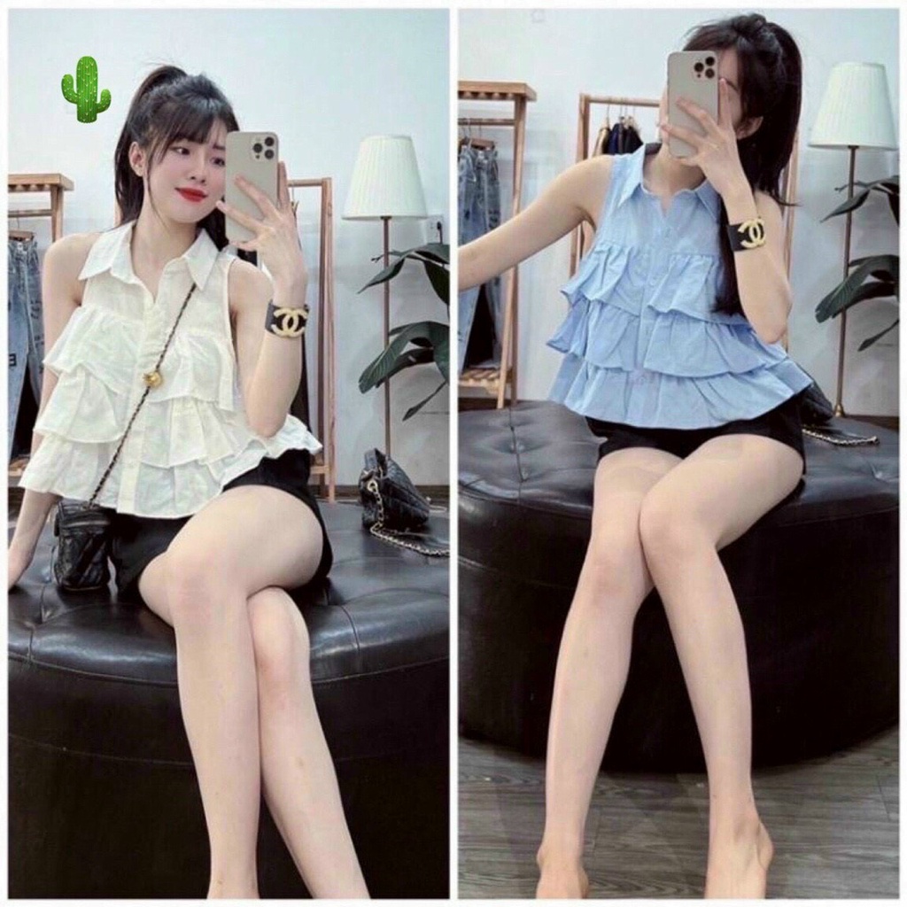 áo sơ mi nữu kiểu sát nách tầng bèo siêu xinh t3.23