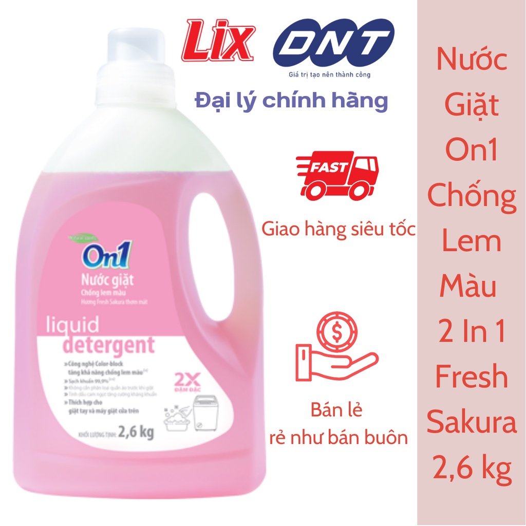 Nước Giặt On1 Chống Lem Màu Fresh Sakura 2,6kg - Phân phối Chính hãng