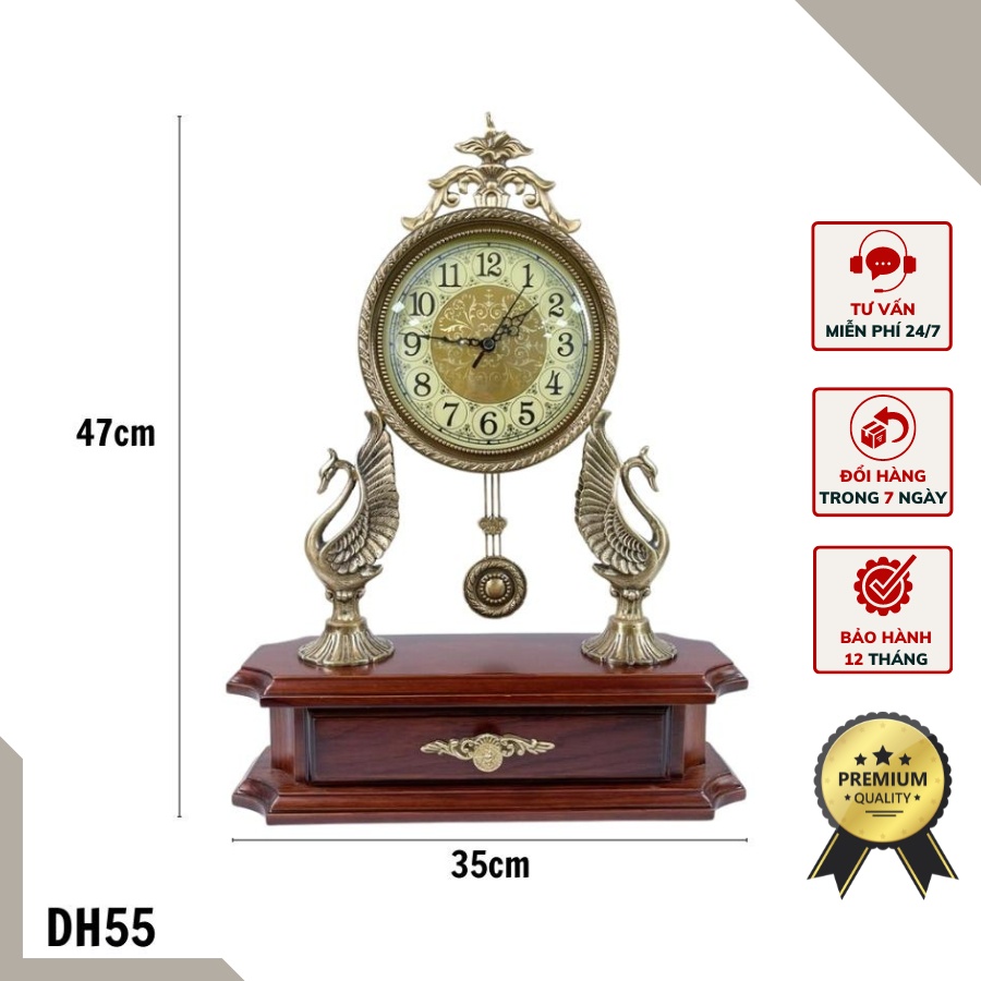 Đồng hồ để bàn tân cổ điển DH55 thiên nga đẹp chất liệu cao cấp