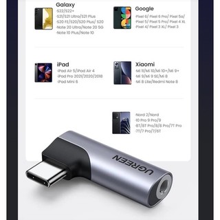 Đầu chuyển USB Type-C sang AUDIO 3,5mm UGREEN 20194  (Bẻ góc 90 độ - chipset  DAC)