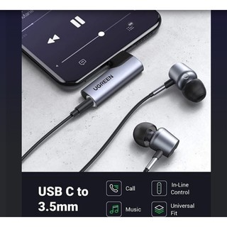 Đầu chuyển USB Type-C sang AUDIO 3,5mm UGREEN 20194  (Bẻ góc 90 độ - chipset  DAC)