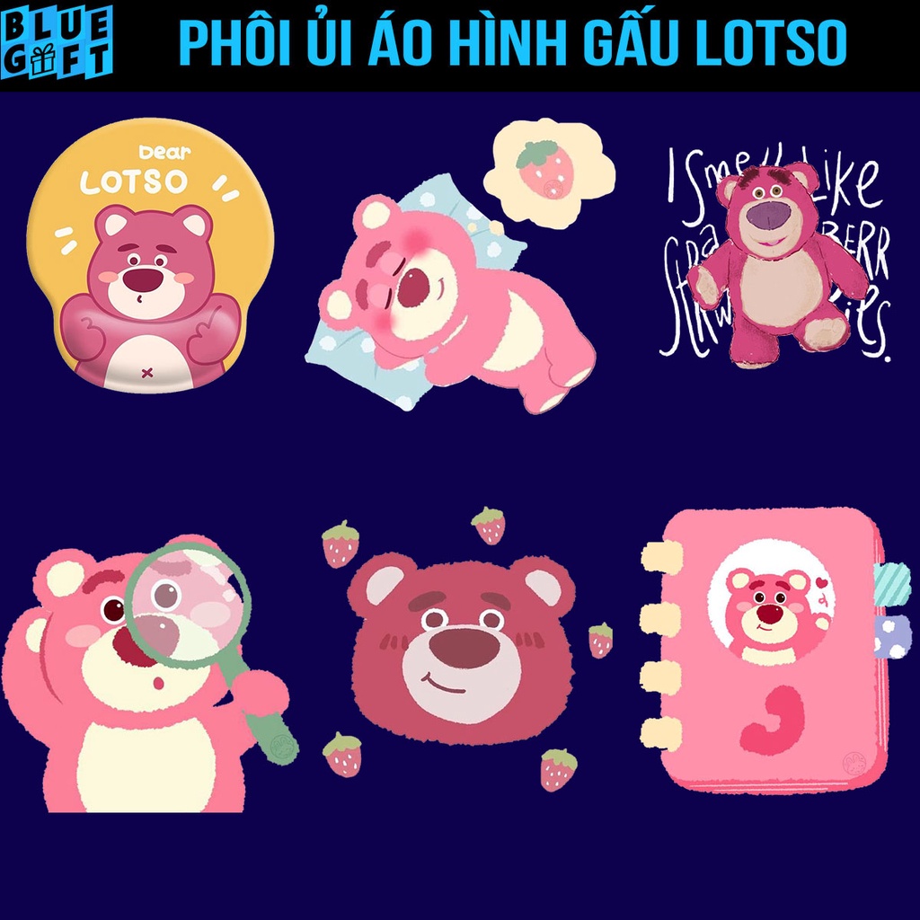(Hình Ủi Nhiệt Quần Áo - Miếng Dán Ủi Quần Áo) Có In Theo Yêu Cầu, Hình Ủi Gấu Lotso LS4 - Blue Gift