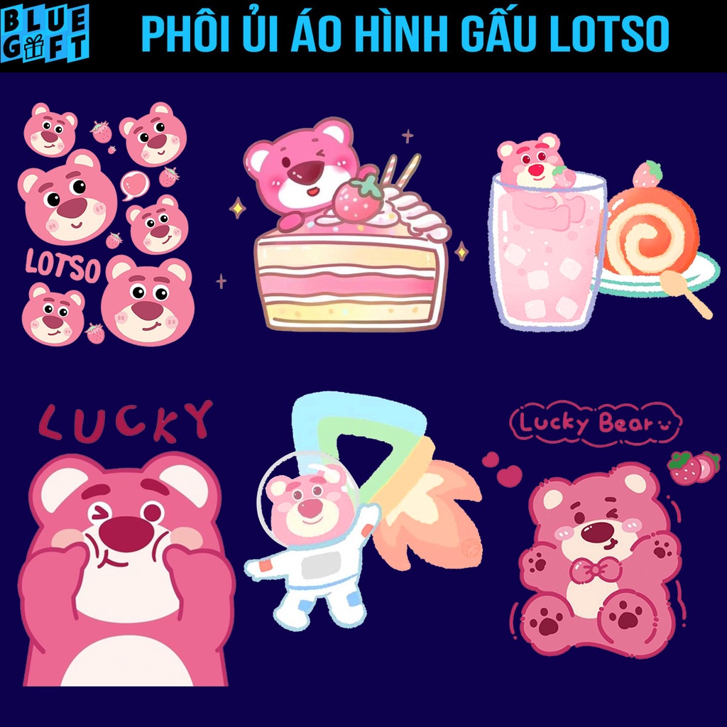 (Hình Ủi Nhiệt Quần Áo - Miếng Dán Ủi Quần Áo) Có In Theo Yêu Cầu, Hình Ủi Gấu Lotso LS5 - Blue Gift