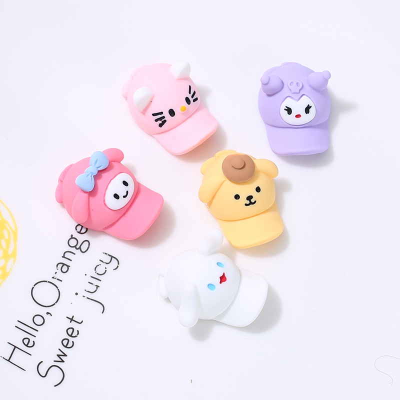 Charm mũ nón lưỡi trai nhân vật Cinnamoroll, Kuromi, Pompom trang trí kẹp tóc, vỏ ốp điện thoại, DIY