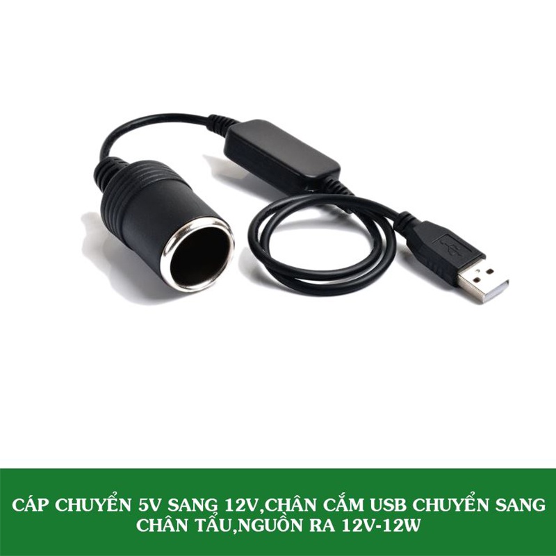 5V sang 12V, Cáp Chuyển 5V Sang 12V.Đầu Vào Là Cổng USB, Đầu Ra Là Cổng Tẩu