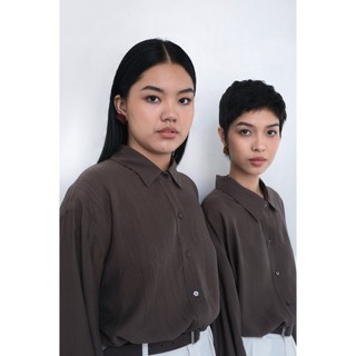 /ou'ba:d/ - áo sơmi nâu tay dài form rộng oversize basic nam nữ, chất vải voan mềm mại s/m