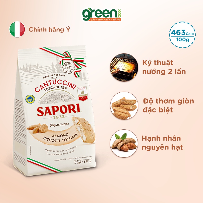 Bánh quy hạnh nhân giòn Sapori 175g nhập khẩu Ý dùng cho ăn kiêng và giảm cân