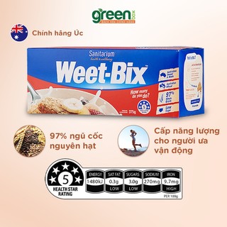 Hộp bánh ngũ cốc Weet-Bix Úc 375g, làm từ lúa mì nguyên chất Úc, giàu vitamin chất xơ