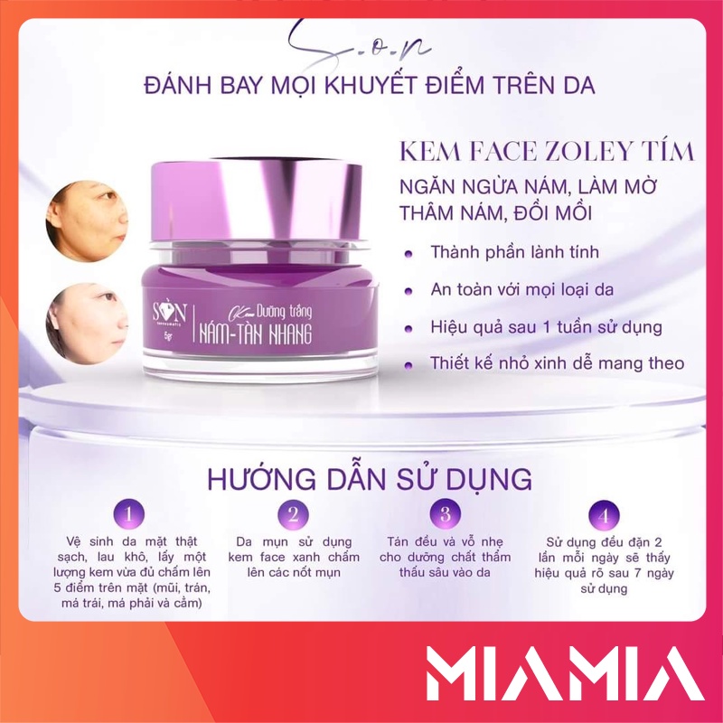 Kem Face SON Màu Tím Chính Hãng - Kem Dưỡng Trắng Nám Tàn Nhang SON Cosmetic