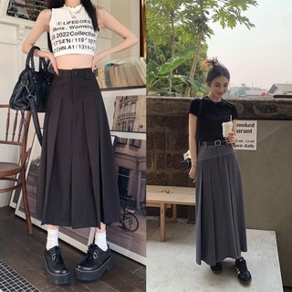 Chân váy midi xoè dáng dài xếp ly to túi cơi kèm đai 0786 Maia.clothes