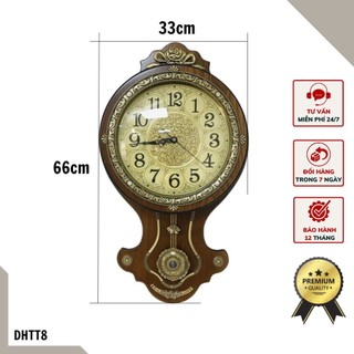 [FREESHIP] Đồng hồ treo tường đơn giản mang phong cách tân cổ điển DHTT8 - gỗ cao cấp viền composite mạ đồng.