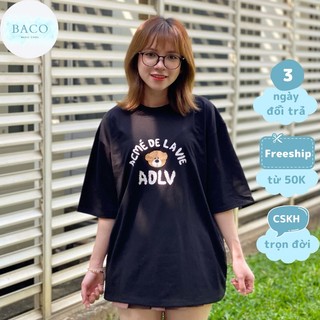Áo thun nữ form rộng tay lỡ in GẤU siêu dễ thương - Đen