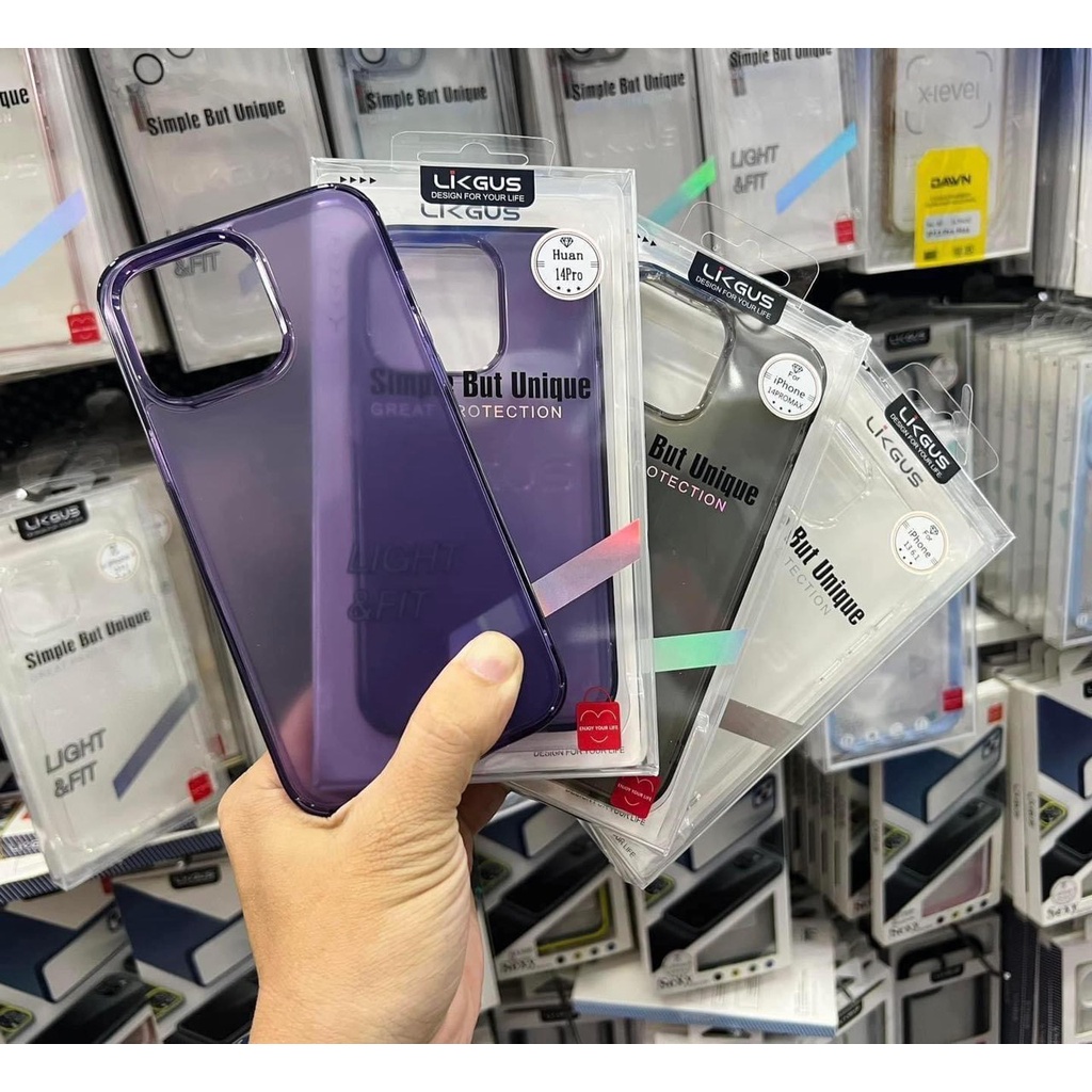 Ốp Lưng LIKGUS nhám chống bám bẩn cho IPhone 15 ProMax / 14 Pro Max /14 Plus /13 Pro Max . Viền dẻo trong chống ố