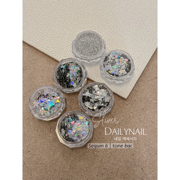 Set nhũ sequin 6 tone bạc ẩn móng daily mix