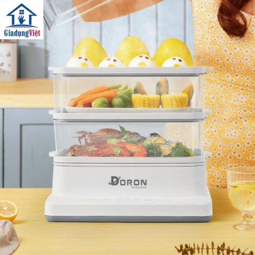 Nồi hấp điện 3 tầng đa năng, dung tích 20L, công suất 800w, có chức năng đặt lịch hấp, làm nóng thức ăn thông minh Doron