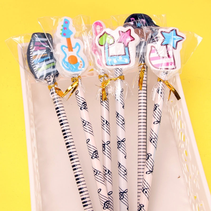 Bút Chì Gỗ Kèm Đầu Tẩy Hình Nốt nhạc, Piano, Guitar Siêu Ngộ Nghĩnh Đáng Yêu