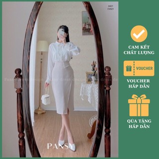 Chân váy bút chì xẻ trước dài 65cm