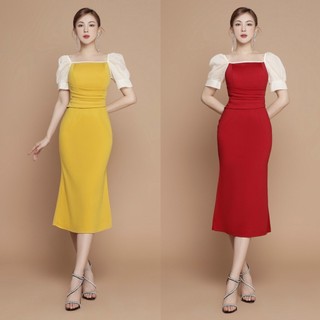 Đầm Đuôi Cá Cổ Vuông Tay Phồng