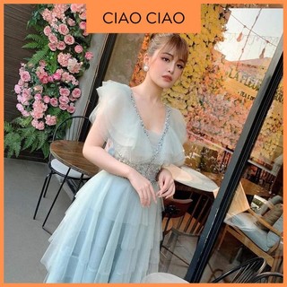 Đầm Dự Tiệc Cổ Chữ V Dáng Xòe Đính Cườm Lấp Lánh Ciao Ciao VL007