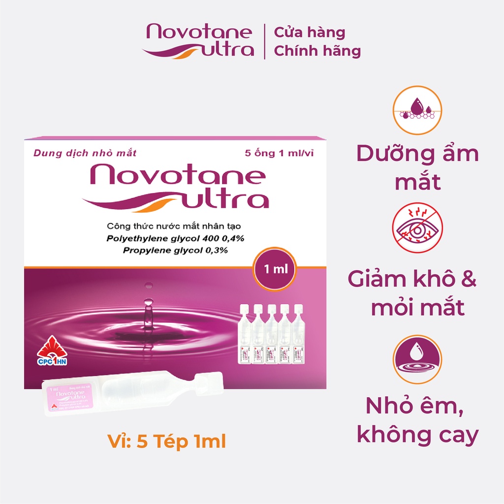 Nước mắt nhân tạo Novotane Ultra 1ml giảm khô mắt, mỏi mắt, mờ mắt