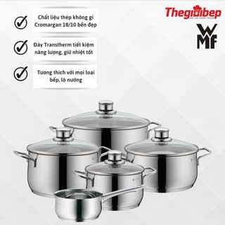 Bộ nồi wmf diadem plus 5 món đáy từ nguyên khối 3 lớp thép không gỉ cromargan size 24,20,20,16,16cm