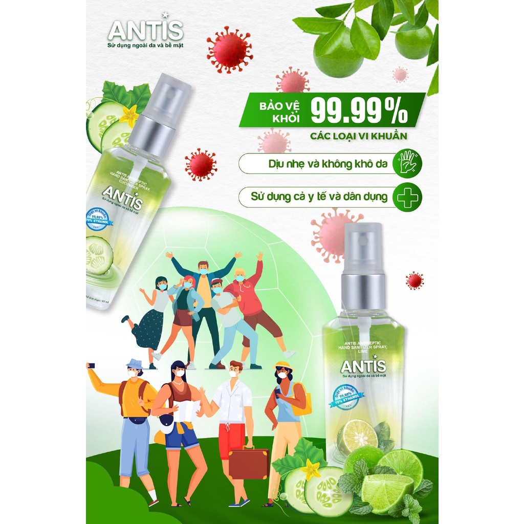 [Hỏa Tốc Q10] Antis - Nước rửa tay sát khuẩn 55ml (Indonesia)