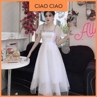 Váy Trắng Dự Tiệc Cưới Tay Cánh Tiên Đính Cườm Lấp Lánh CIAO CIAO - VL003