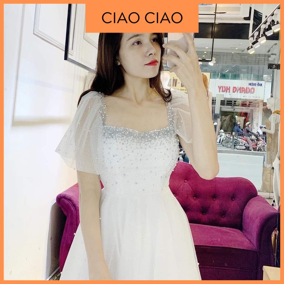 Váy Trắng Dự Tiệc Cưới Tay Cánh Tiên Đính Cườm Lấp Lánh CIAO CIAO - VL003