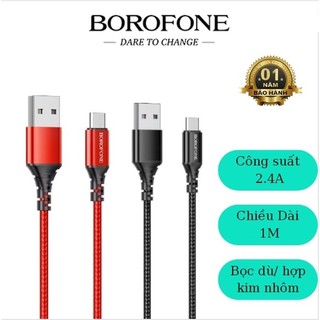 Dây sạc nhanh micro, typec, i.p bx54 bọc dù chính hãng, cáp sạc 2.4a borofone bảo hành 12 tháng