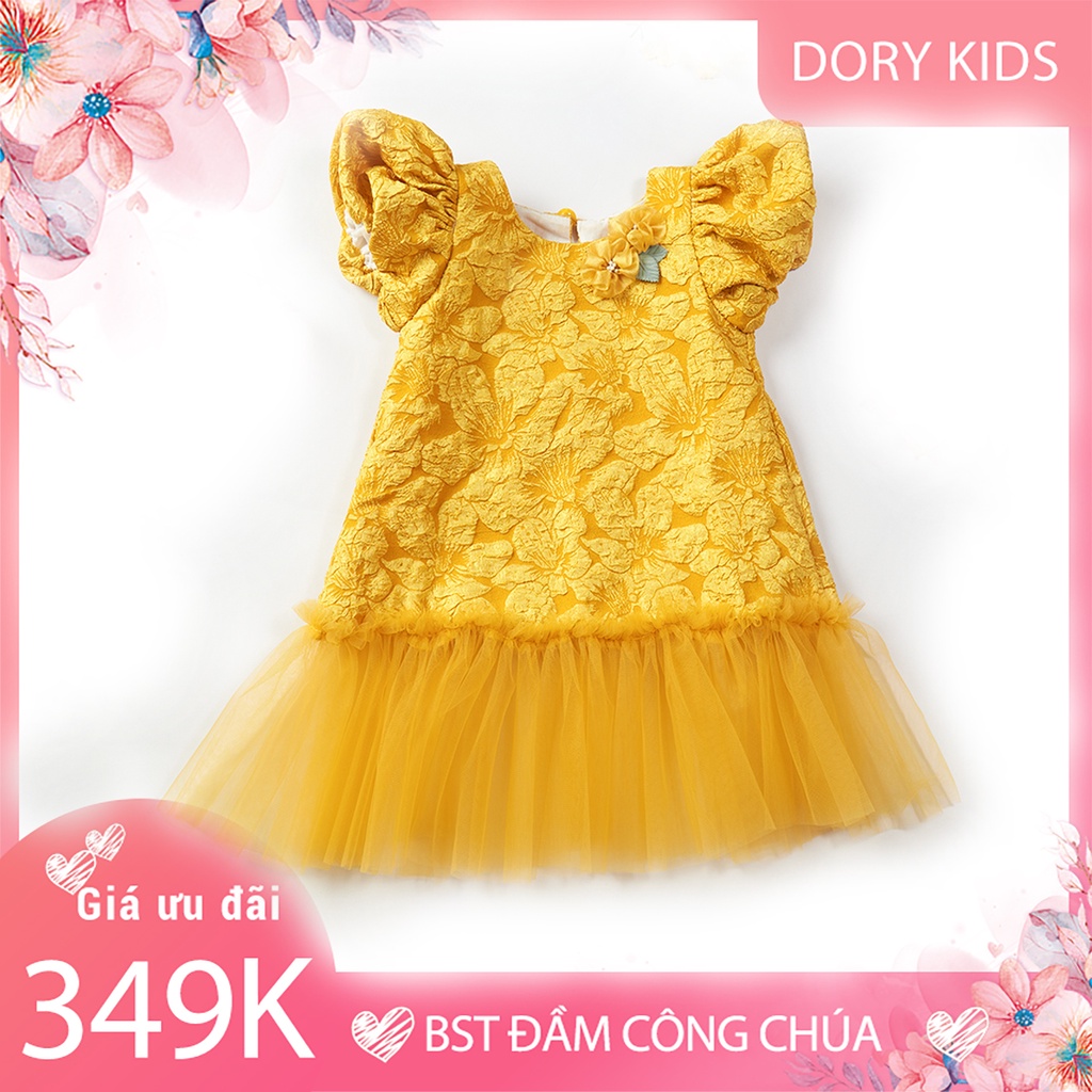 Đầm bé gái Dory Kids chất liệu gấm sang trọng tay phồng xinh xắn cho các bé từ 1 tuổi đến 10 tuổi