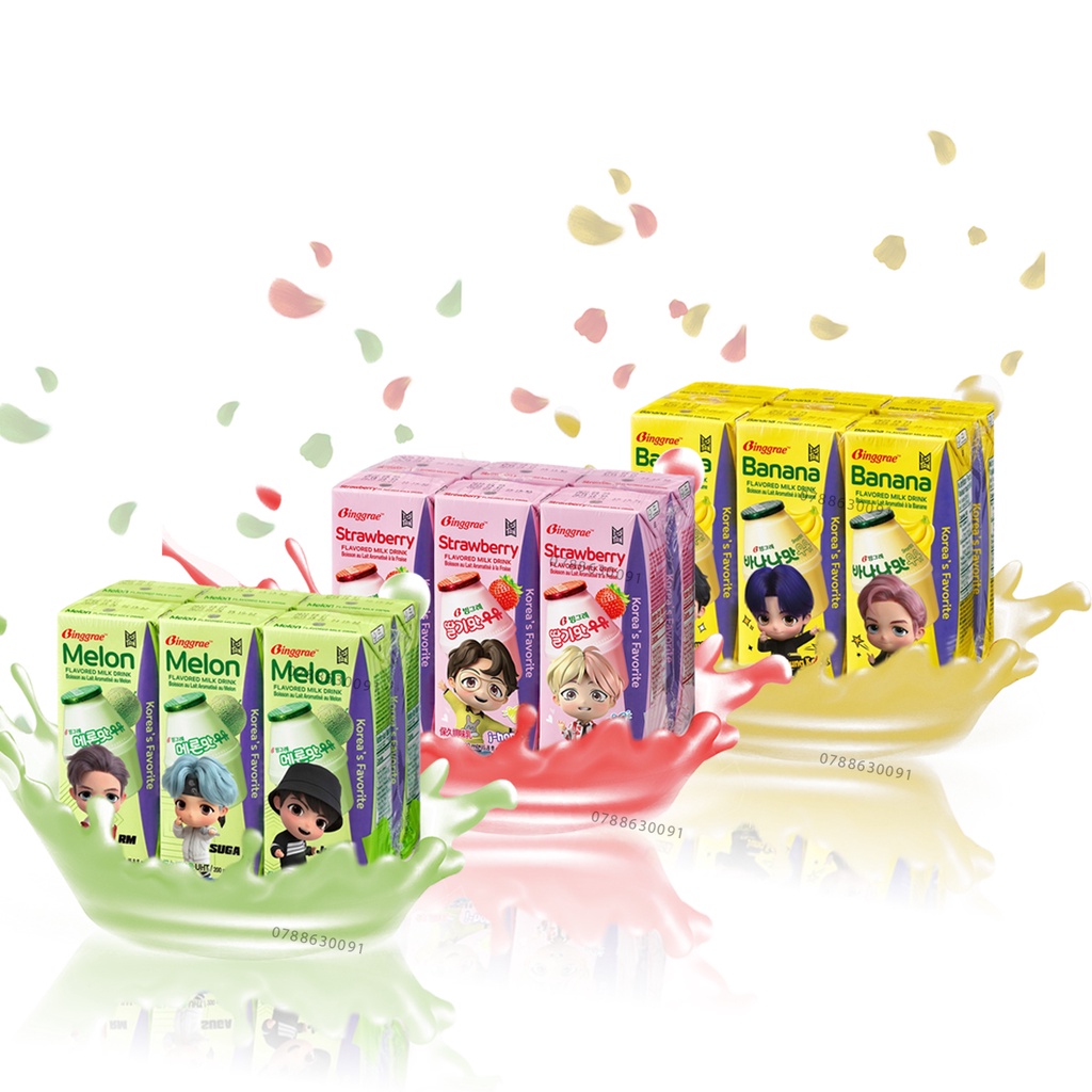 Sữa Hàn Quốc Binggrae LỐC 6 HỘP vị Dâu - Cà phê - Chuối Vani - Dưa lưới