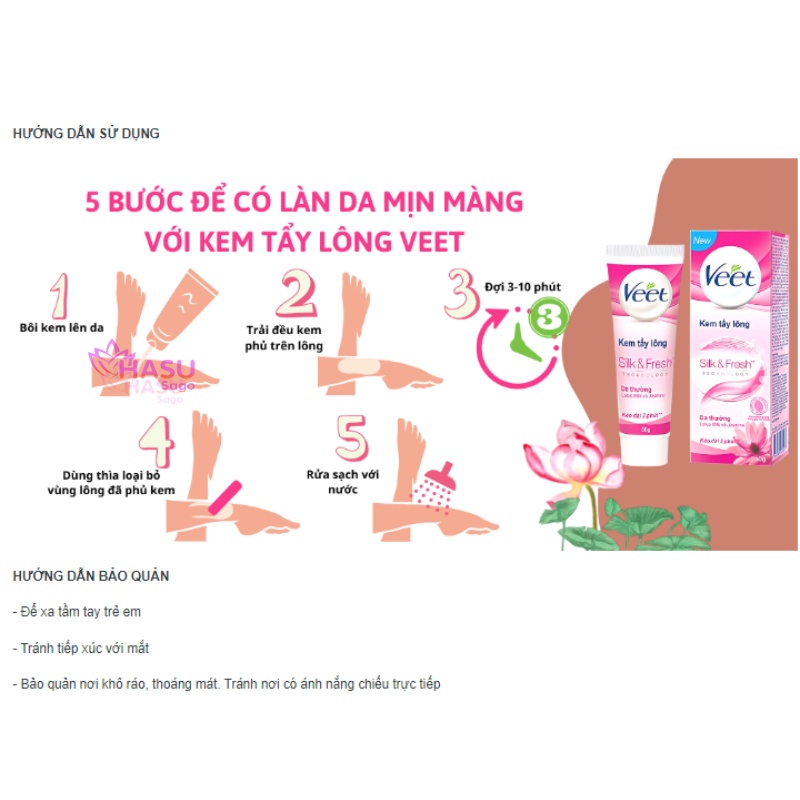 Kem Tẩy Lông Veet Silk Fresh Dành Cho Da Thường Và Da Nhạy Cảm 25g/50g