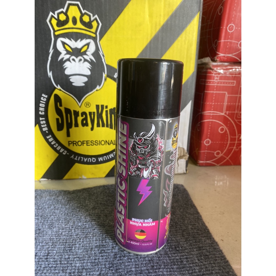 Chai xịt phục hồi nhựa nhám, nhựa đen, dưỡng đen dàn nhám Sprayking Plastic Shine 400ml, dàn áo phai màu