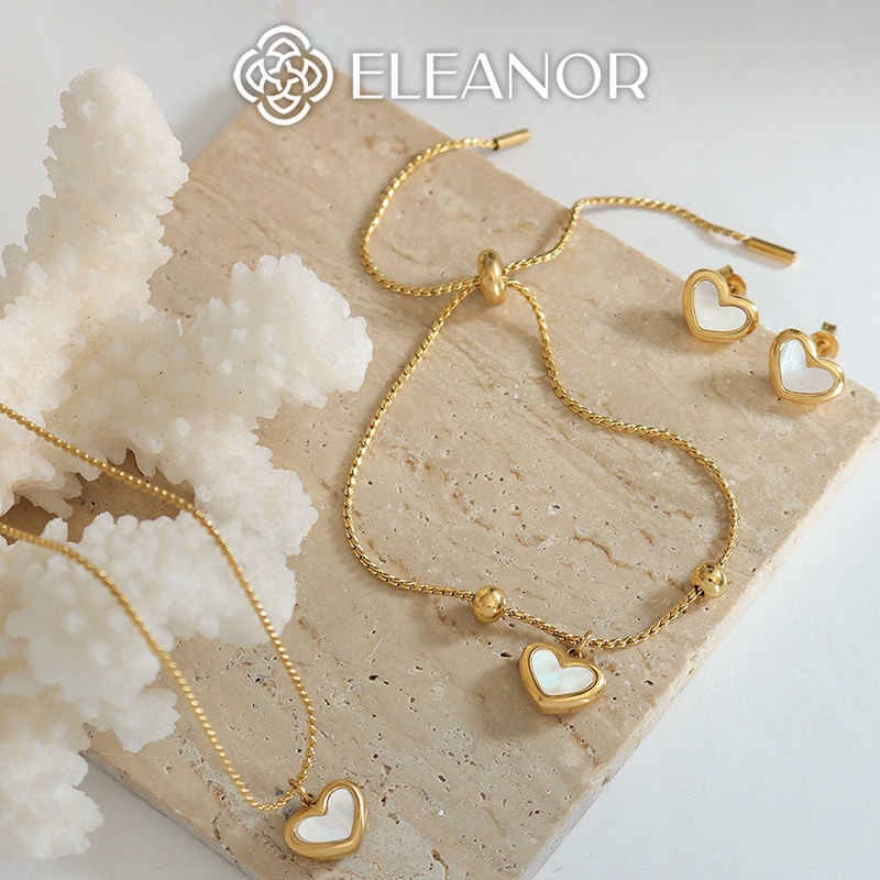 Dây chuyền bông tai lắc tay titan nữ Eleanor Accessories bộ trang sức mặt hình tim phụ kiện trang sức 5504