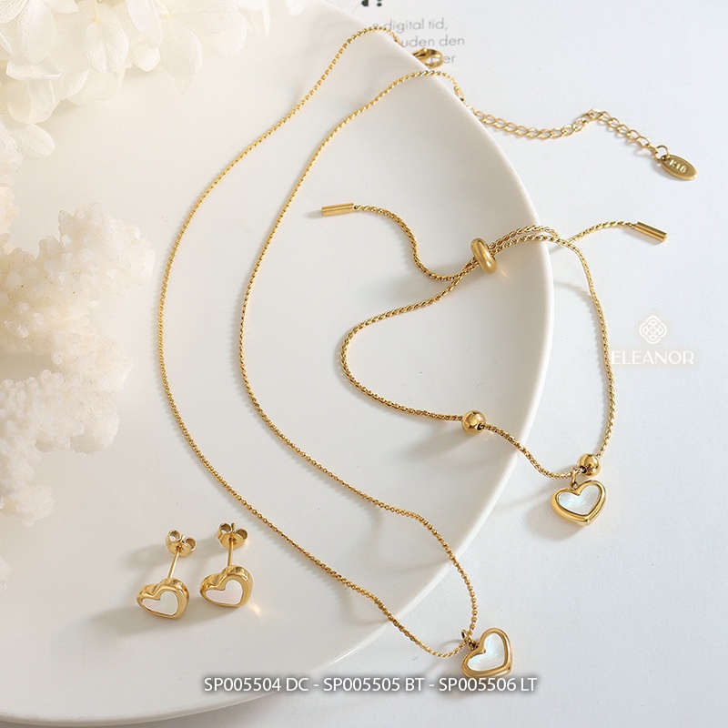 Dây chuyền bông tai lắc tay titan nữ Eleanor Accessories bộ trang sức mặt hình tim phụ kiện trang sức 5504