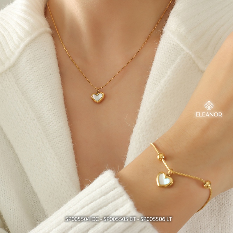 Dây chuyền bông tai lắc tay titan nữ Eleanor Accessories bộ trang sức mặt hình tim phụ kiện trang sức 5504