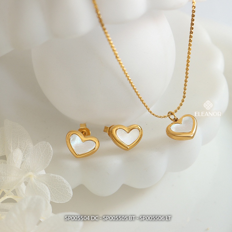 Dây chuyền bông tai lắc tay titan nữ Eleanor Accessories bộ trang sức mặt hình tim phụ kiện trang sức 5504