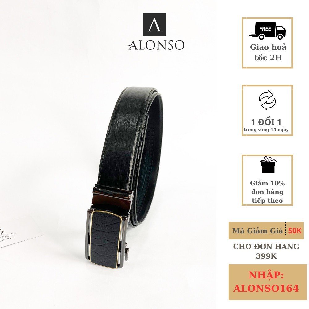 Thắt lưng nam ALONSO thiết kế sang trọng chất liệu da bò cao cấp dây nịt da bò khóa tăng cấp không gỉ có hộp quà tặng
