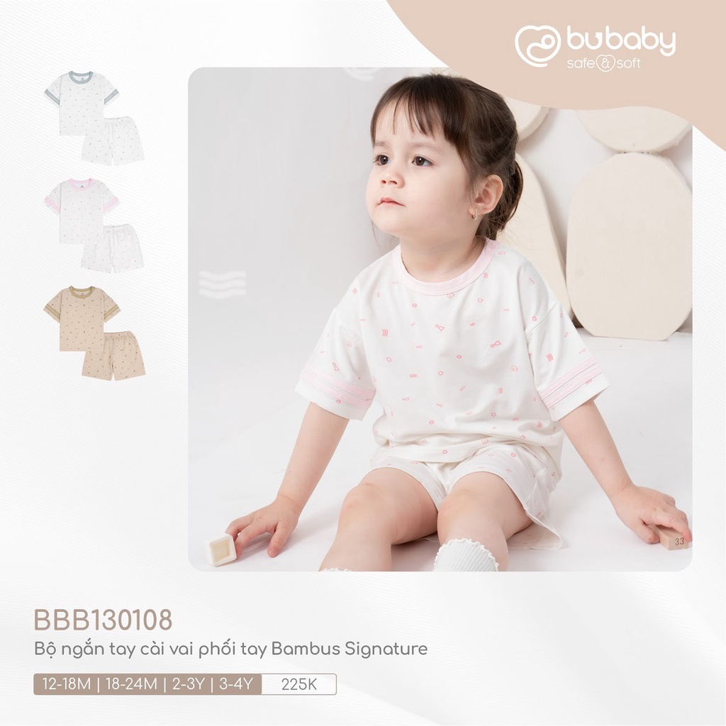 Bu baby - Bộ ngắn tay cài vai phối tay Bambus Signature BBB130108