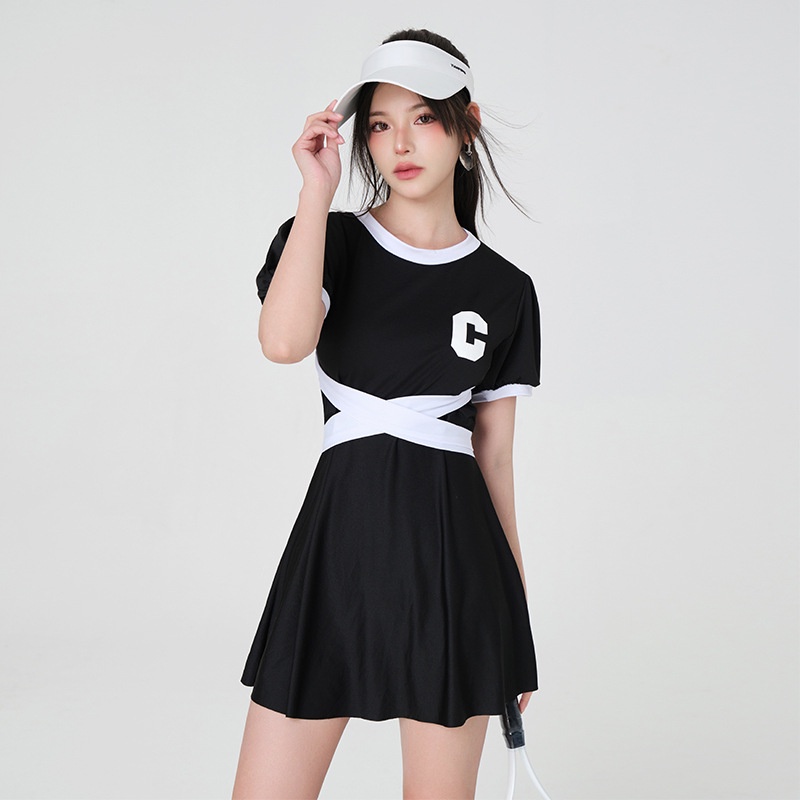 Đồ bơi liền thân 1 mảnh dạng váy chữ A che khuyết điểm bigsize có tay cổ tròn LUHAZO phong cách Hàn Quốc 6818 A-37