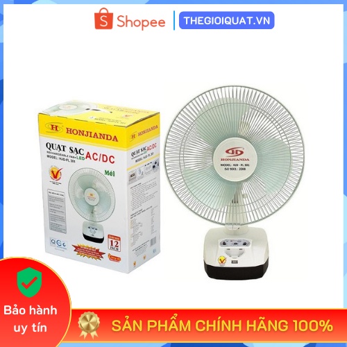 Quạt sạc tích điện Honjianda HJD-FL 301 có cổng sạc USB và đèn led dùng khi nhà mất điện - Hàng chính hãng