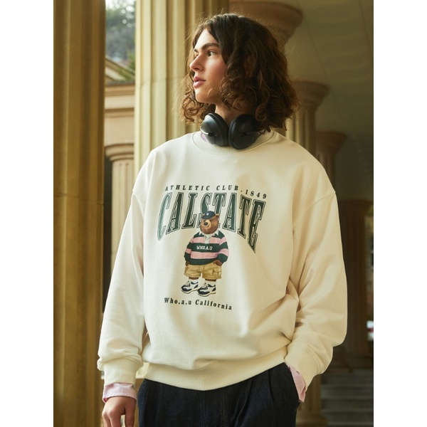 Áo sweater unisex form rộng Whoau chính hãng Hàn Quốc in hình gấu Steve dễ thương | WHMWD2221U